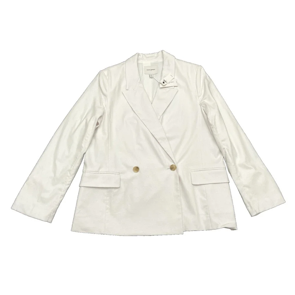 NWT Banana Republic Linen-Blend Boyfriend Blazer‎ 12 White Minimalist Coastal